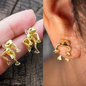 NEW Little Golden Frog Earrings 2-Way Ear Jackets